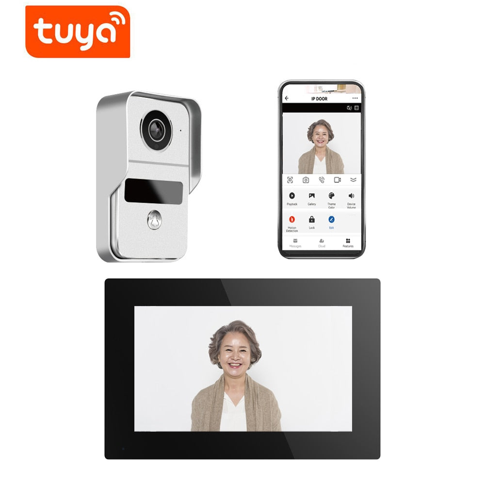 TUYA 1080P 7/10 Inch Touch Screen Wireless Wifi Video Doorbell Smart APP Home Intercom Kit for RFID Access Control System