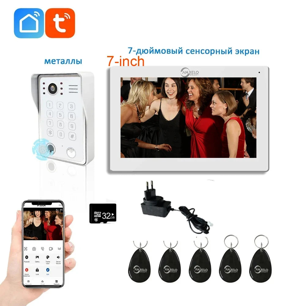 Touch Screen 1080p Video Intercom for Home Apartment Security Doorbell 5in1 IC Fingerprint Password Wifi Tuya 7/10 Inch Monitor