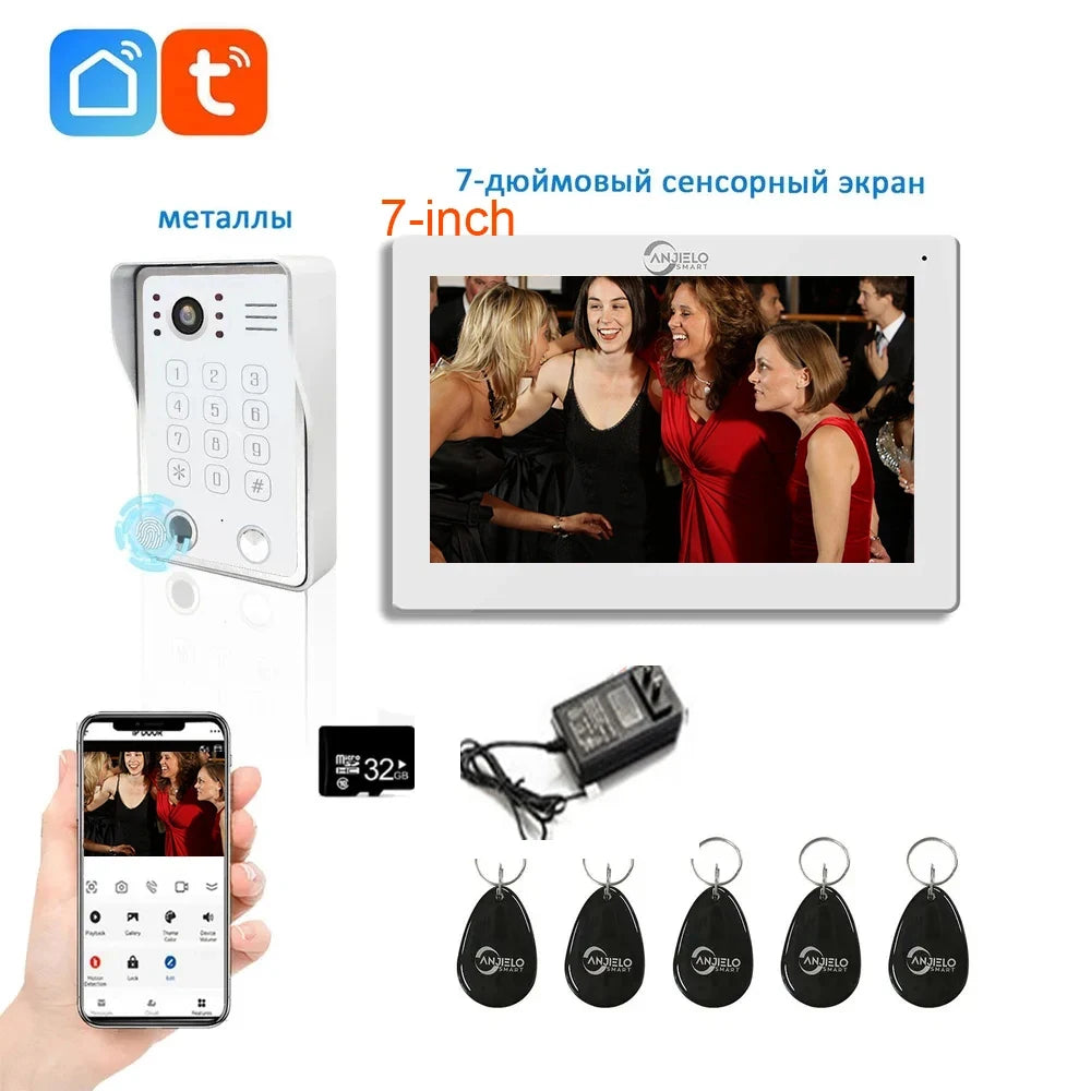 Touch Screen 1080p Video Intercom for Home Apartment Security Doorbell 5in1 IC Fingerprint Password Wifi Tuya 7/10 Inch Monitor