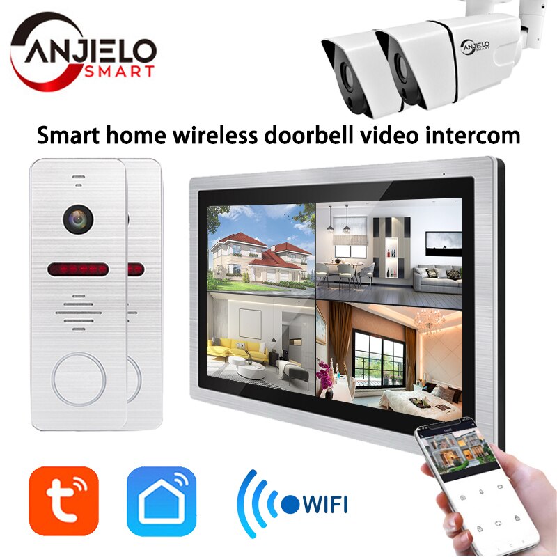 Tuya DVR 1080P smart home Doorbell 10 inch Video Intercoms For Control System WiFi Video 4 independent screens IP doorbell