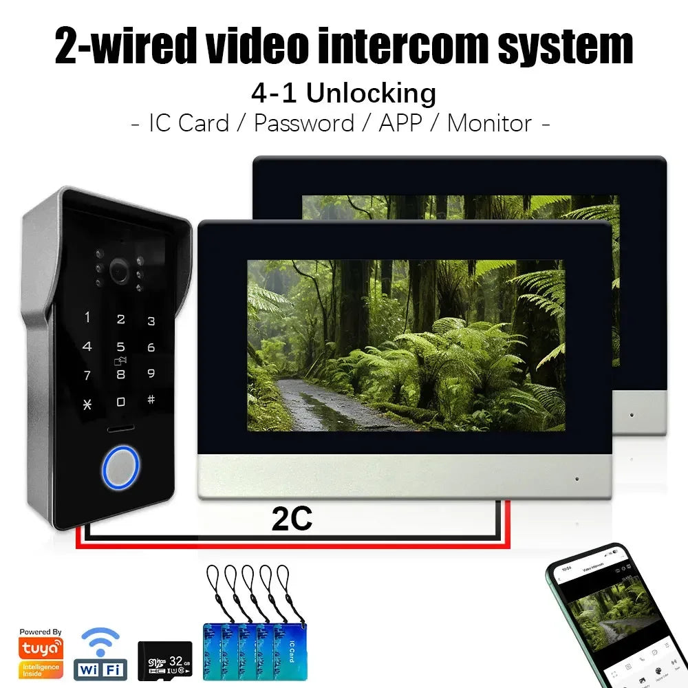 Intercom Line Card Anjielo Tuya Smart IP Two-line Doorbell Video Intercom System with Pas ...