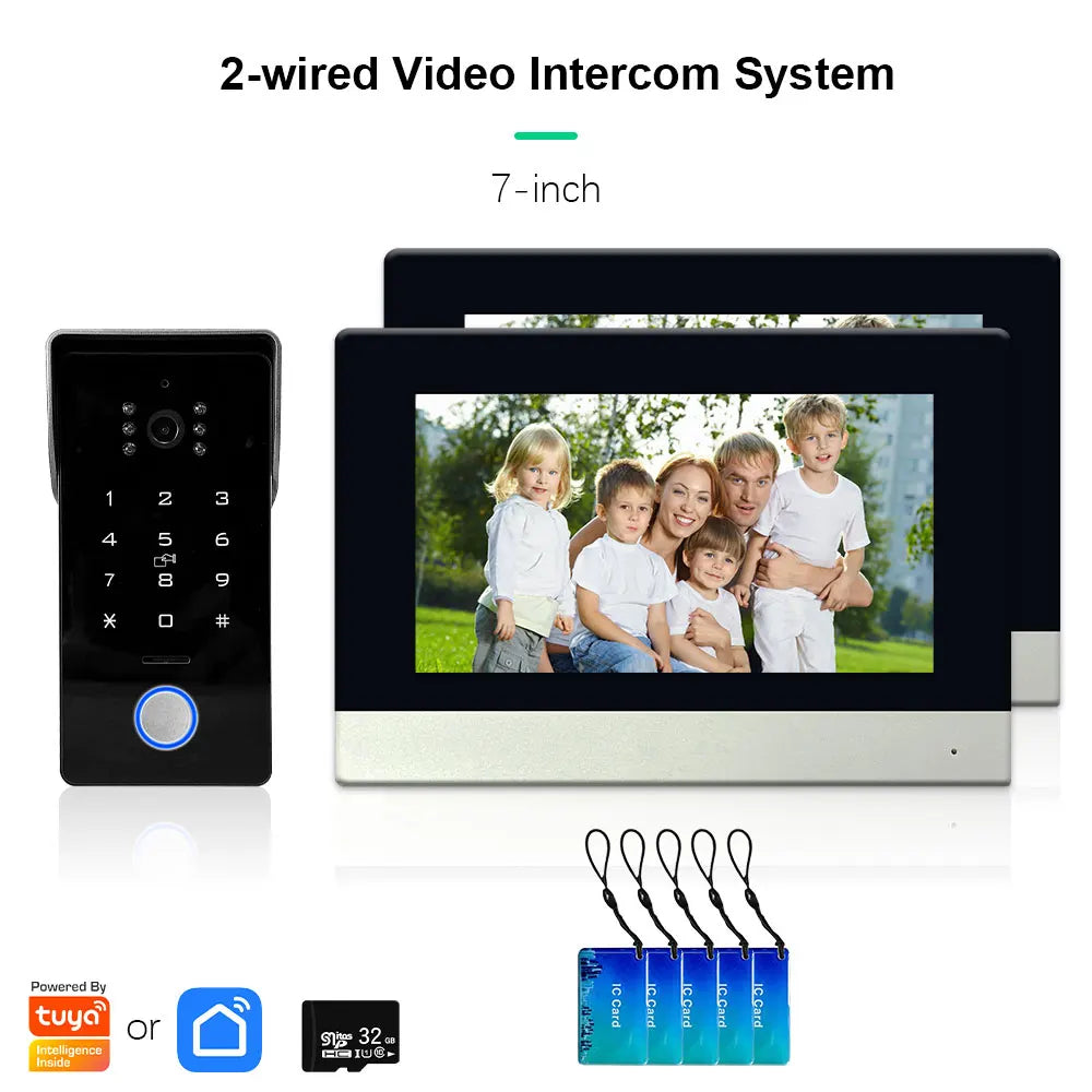 Anjielo Tuya Smart IP Two-line Doorbell Video Intercom System with Password IC Card Unlock 1080P Camera 7 Inch Touch Screen