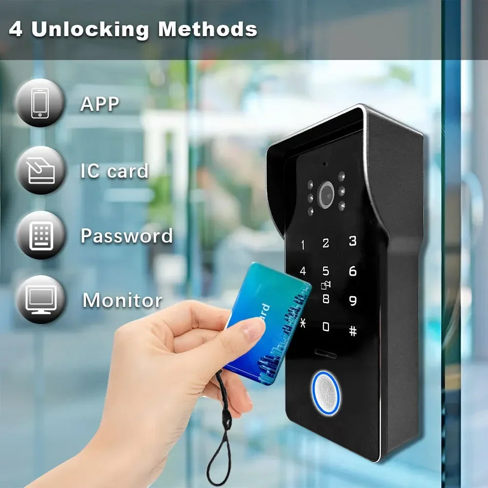 Intercom Line Card Anjielo Tuya Smart IP Two-line Doorbell Video Intercom System with Pas ...