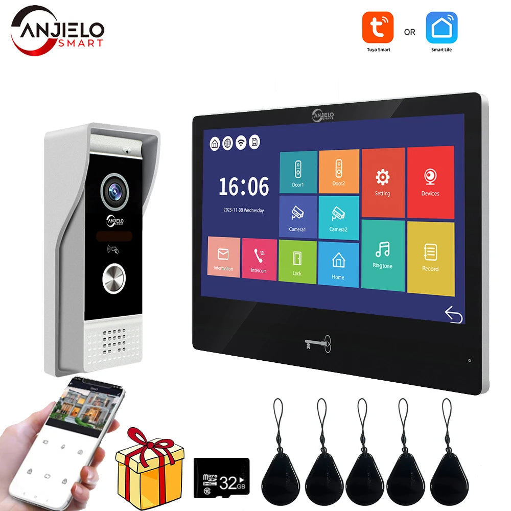 Video Intercom 1080P System DoorPhone for Home Wireless WiFi Smart Video Doorbell with Wired Doorbell TUYA APP Touch Monitor