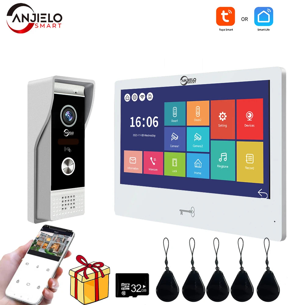 Video Intercom 1080P System DoorPhone for Home Wireless WiFi Smart Video Doorbell with Wired Doorbell TUYA APP Touch Monitor