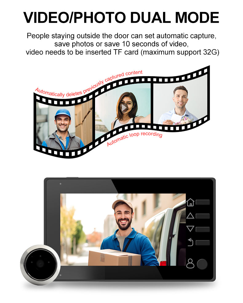 Anjielo 4.3-Inch Video Intercom Supports Multiple Languages Has Motion Detection Can Take Photos And Record Videos And Is Equipped With An Alarm Cat Eyes
