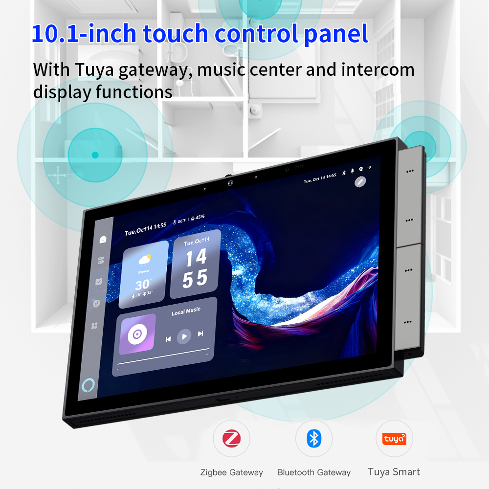 Anjielo 2025 10.1" Tuya Smart Home Automation In-Wall Mount Central Control Switch Panel with Zigbee Hub Gateway Built-in Alexa Voice