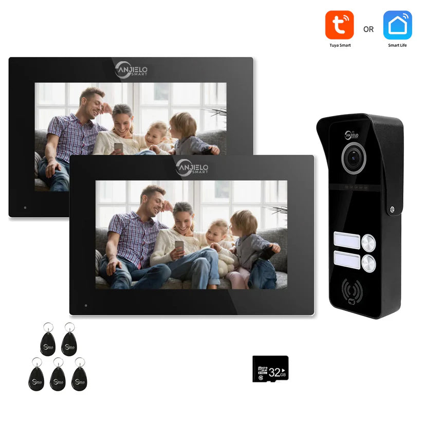 Anjielo Smart Wifi Intercom System Tuya 7/10 Inch Full Touch Display Tuya Smart Home Multi-family Doorbell System 1080P 160° Wired Doorbell Camera