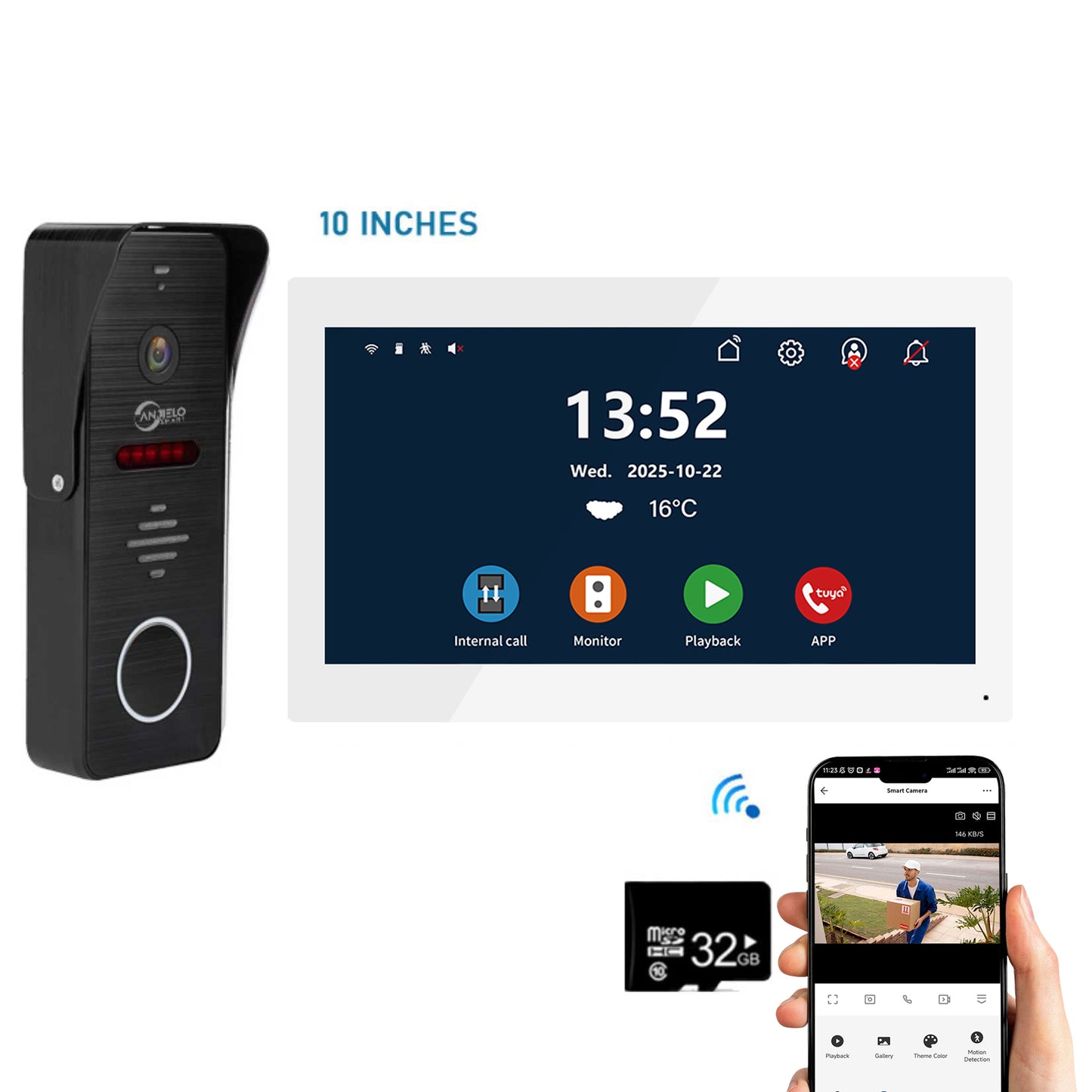 New Tuya 7/10 Inch Video Wifi Intercom Tuya Smart Home Wired video doorbell System 1080P 148°Doorbell Camera Full Touch Monitor