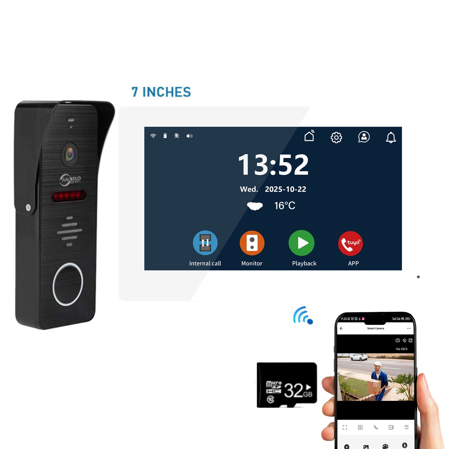 New Tuya 7/10 Inch Video Wifi Intercom Tuya Smart Home Wired video doorbell System 1080P 148°Doorbell Camera Full Touch Monitor