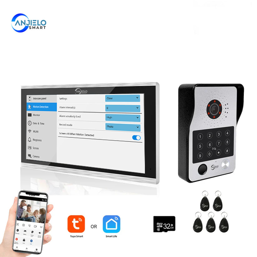 NEW 2024 Tuya 7/10 Inch Password Fingerprint Card Video Intercom Doorphone Touch Screen with Wired Doorbell 1080P 148° interfone