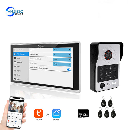 NEW 2024 Tuya 7/10 Inch Password Fingerprint Card Video Intercom Doorphone Touch Screen with Wired Doorbell 1080P 148° interfone