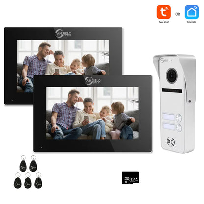 Anjielo Smart Wifi Intercom System Tuya 7/10 Inch Full Touch Display Tuya Smart Home Multi-family Doorbell System 1080P 160° Wired Doorbell Camera