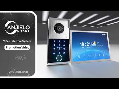 Anjielo 4-Line Video Intercom System with 7/10 inch Touch Monitor, Digital Photo Frame, Music Playback, 5-in-1 Unlock (Fingerprint/Password/ID Card/Indoor Unit/Tuya App), Motion Detection & Infrared Night Vision for Villa Home