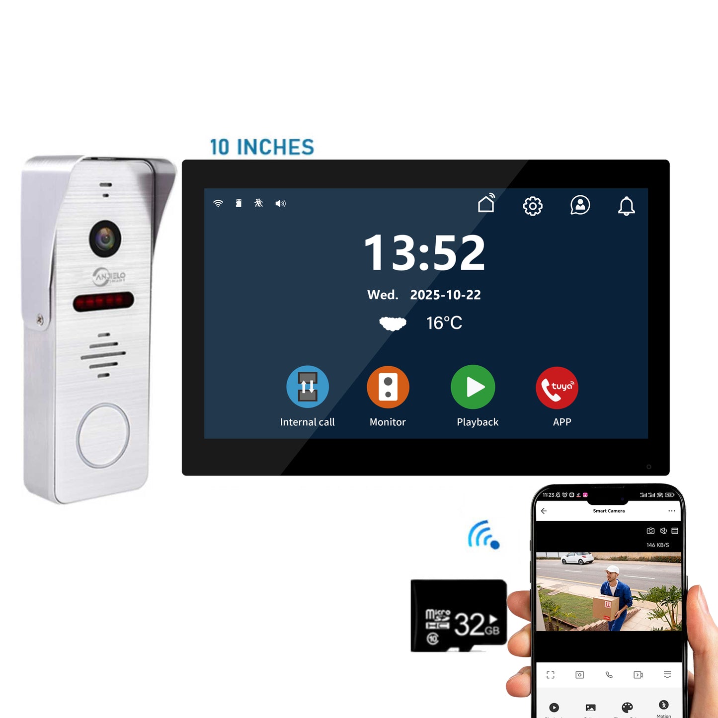 New Tuya 7/10 Inch Video Wifi Intercom Tuya Smart Home Wired video doorbell System 1080P 148°Doorbell Camera Full Touch Monitor
