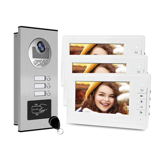 7'' TFT Screen Wired Video Intercom System RFID Access Entry Camera Doorbell 2 Monitors for Multi- Apartments/Home Security