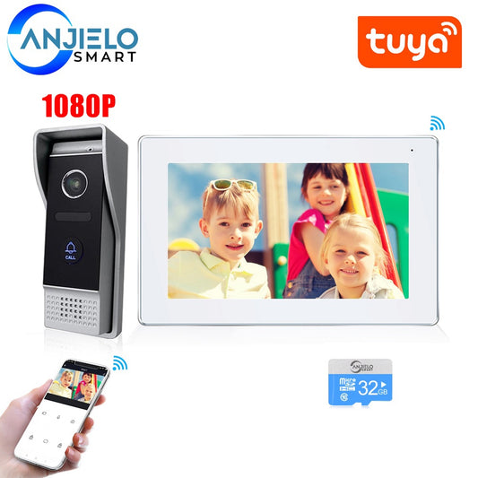 Tuya smart home 7 "Interphone vidéo WIFI pour moniteur intérieur à la maison Sonnette de détection de mouvement à 4 fils avec audio bidirectionnel Caméra extérieure 