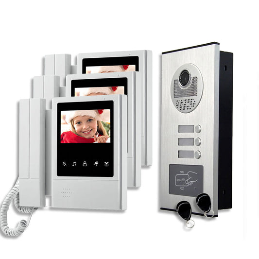 AnjieloSmart Home 4.3 '' TFT Interphone vidéo filaire Système de sonnette RFID Caméra avec 2/3/4 Moniteur Interphone 