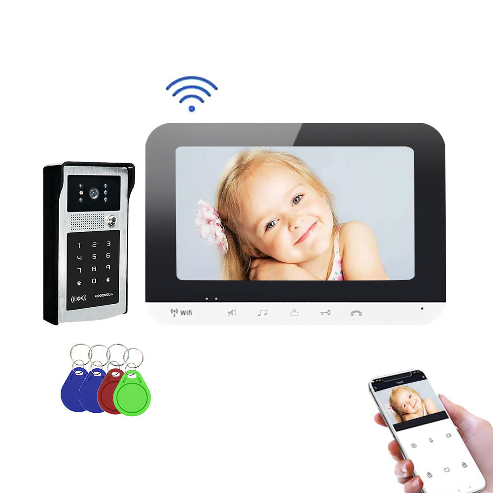AnjieloSmart 7 Inch WiFi Smart Video Door Phone Intercom System with AHD Wired Doorbell Camera Home Security Record Remote Unlock For Villa