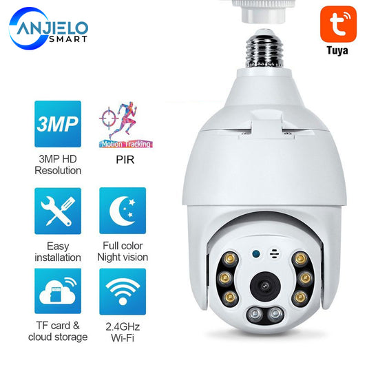 Tuya WiFi ampoule caméra 3MP PTZ caméra de sécurité lampe-pleine lumière Vision nocturne conversation bidirectionnelle suivi automatique CCTV vidéo Surveillance