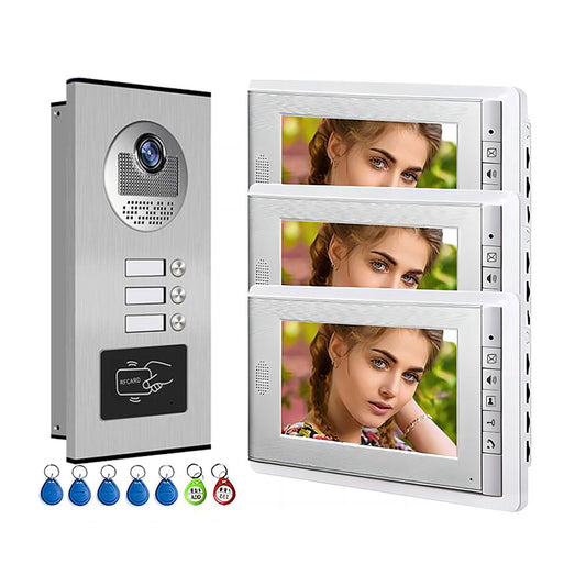 AnjieloSmart 2/3/4 unités appartement interphone système vidéo sonnette caméra alliage d'aluminium 7 "moniteur 7 carte RFID 