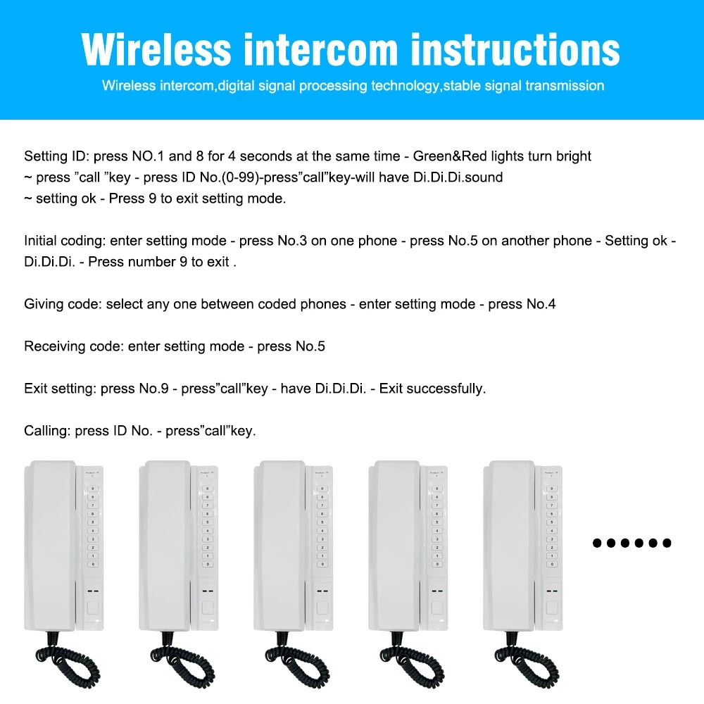 2.4GHz Wireless Audio Intercom System Access Door Phones Home Door Phone Residential Wireless Intercom System for Home Intercom
