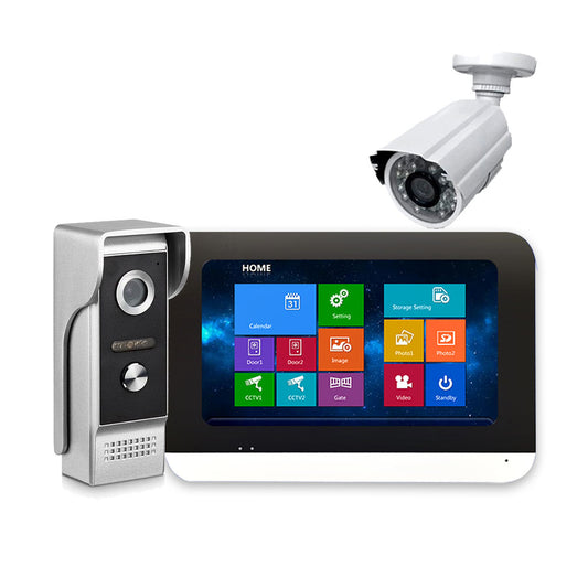 Système d'interphone vidéo à écran tactile de 7 pouces avec caméra de sécurité Carte SD 16G Serrure électronique Alimentation Contrôle d'accès pour la maison 