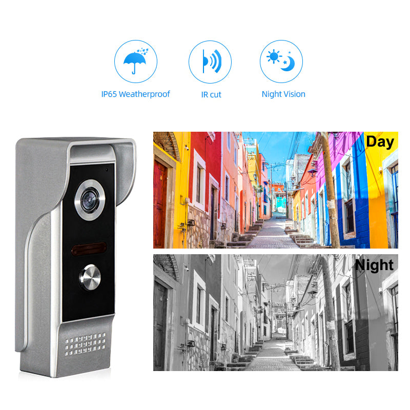 7 inch Touch Screen Video Intercom System with Security Camera 16G SD Card Electronic Lock Power Supply Access Control for Home