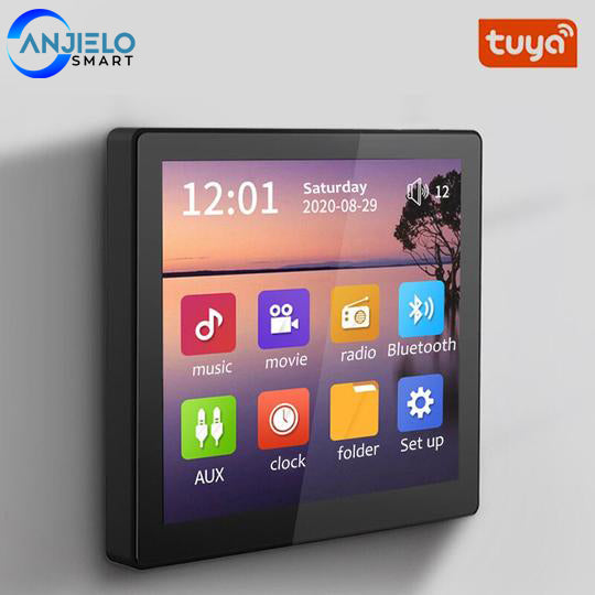 Anjielosmart Tuya WIFI 4 inch Background Music Control IPS Touch Screen to Play Audio in Home, Restaurant, Hotel and Bar