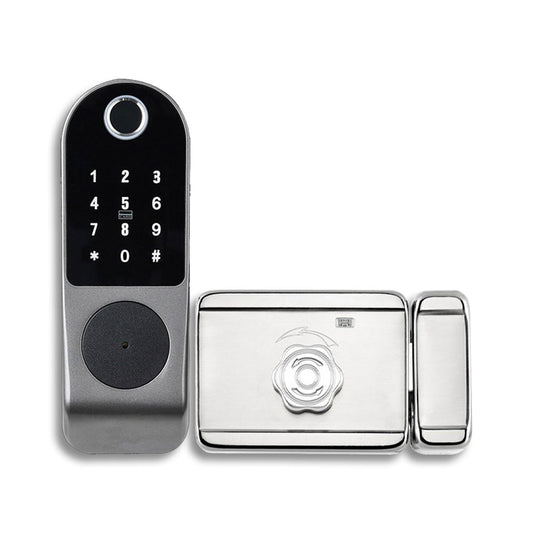 Anjielosmart Tuya WIFI activé Empreintes digitales et écran tactile Smart Lock 5-en-1 Entrée sans clé Secure Finger ID Anti-peep Code