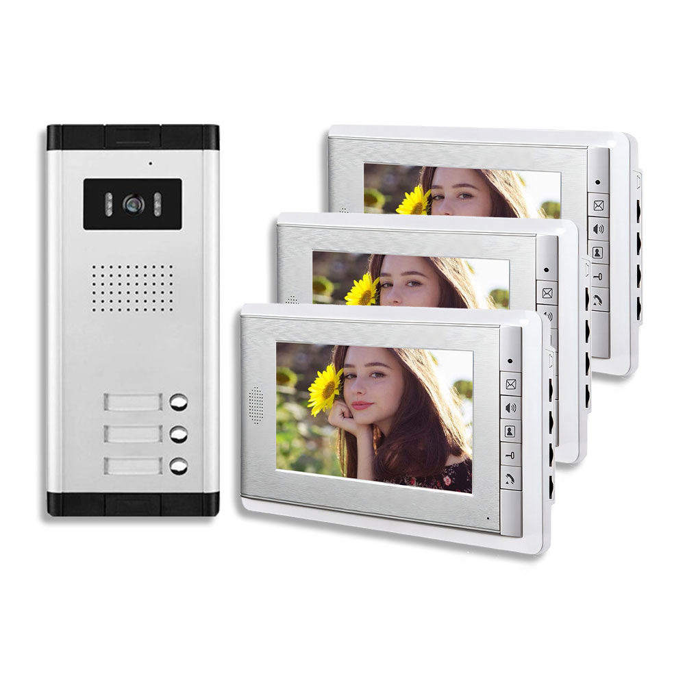 AnjieloSmart New 2/3/4 Unit Video Intercom System Doorbell with 7 Inch Monitor Doorphone for for 2-4 Household Apartment