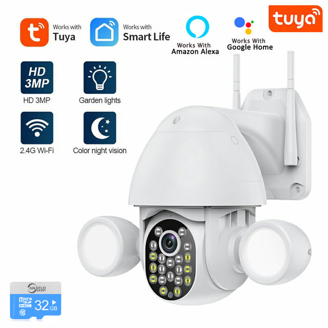 Security Camera Outdoor/Home,PTZ WiFi Camera for Home Security,3MP Pan Tilt 360° View,AI Motion Detection,Auto Tracking,Color Night Vision,2-Way Audio,Floodlight,Waterproof
