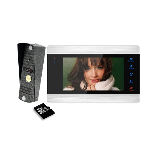 AnjieloSmart 7 inch Touch Button Video Doorbell Intercom Waterproof Door Phone intercom 1 monitor +  1 doorphone + 16G SD Card