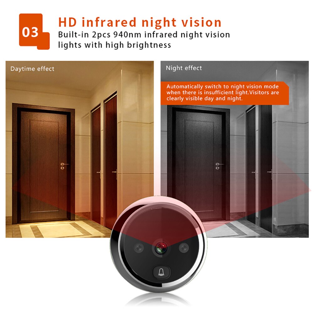 3inch LCD screen peephole video doorbell viewer 120 degree infrared night vision home security viewer ring doorbell with camera