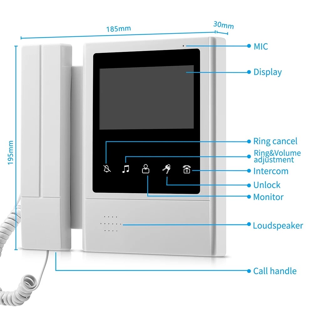 AnjieloSmart 4.3 inch Wired Video Door Phone System Visual Intercom Doorbell with IR Night Vison 700TVL Outdoor Camera