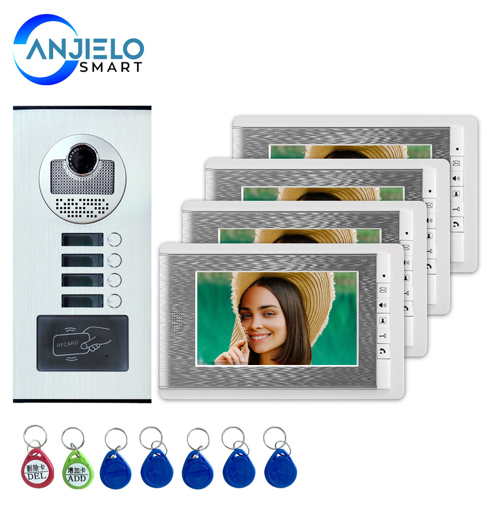2/3/4 Units Apartment intercom system Video Door Phone Intercom Kits Aluminum Alloy Camera 7" Monitor video Doorbell 7 RFID Card