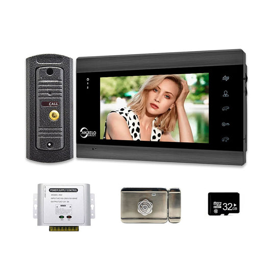 7 Inch Video Door Phone System Home 1200TVL Doorbell Camera with 32G Memory Card & Access Control Power Supply & Electric Lock