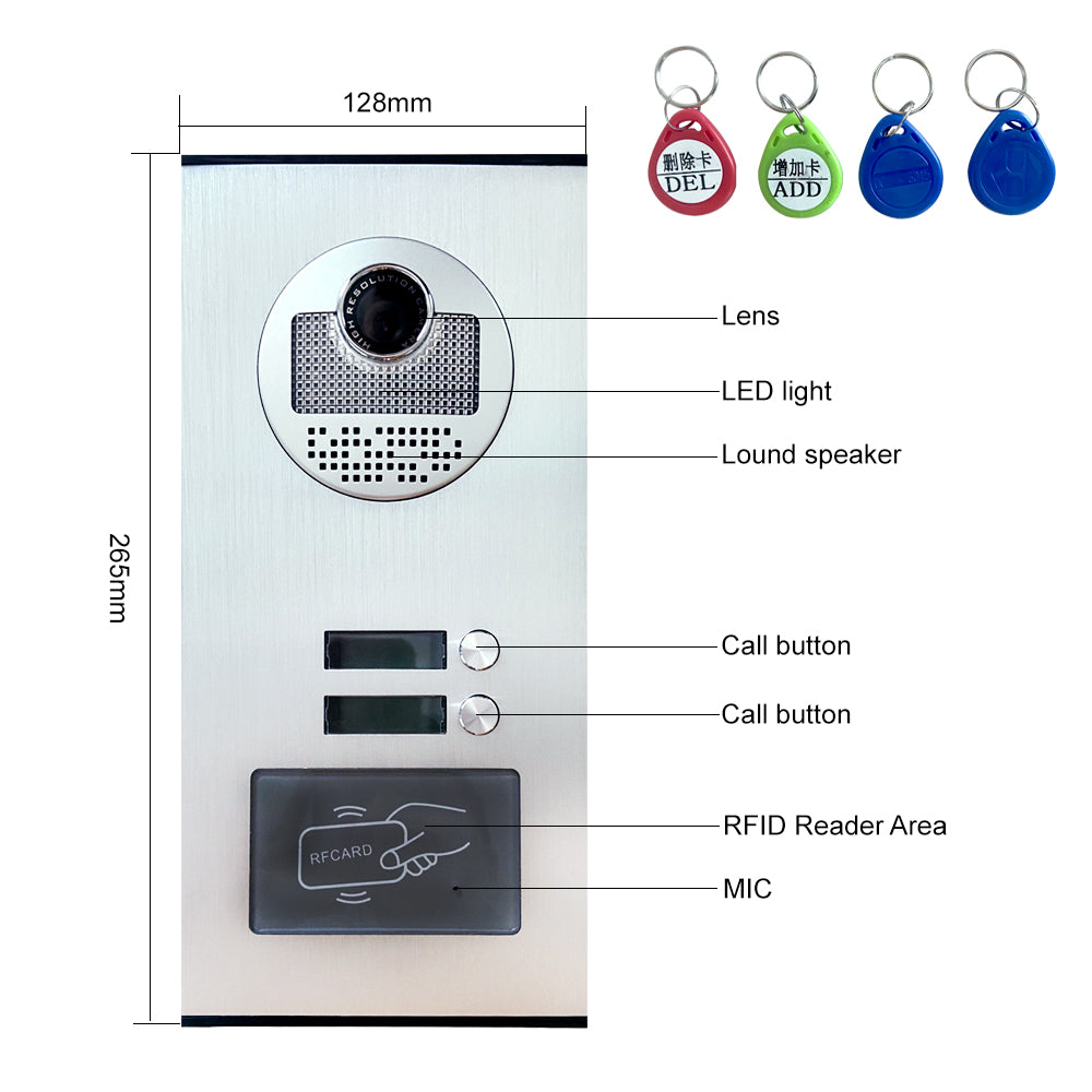4.3'' Home TFT Wired Video Intercom Doorbell System RFID Camera with 3 Monitor+Exit Button+ Electric Lock + Door Access System