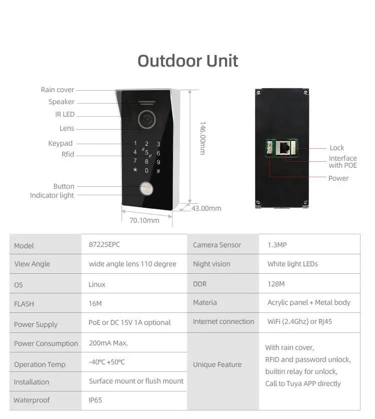 Tuya WiFi Video Doorbell RFID Keypad 1080P Smart Life Camera POE IP Intercom Access Control System Waterproof