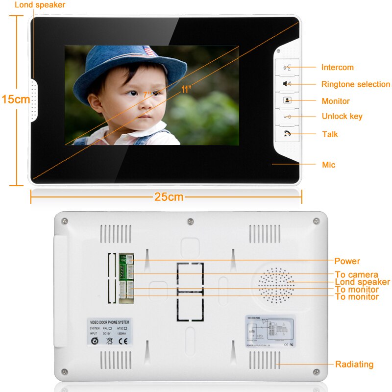 7-Inch LCD Moniter Home Wired Video Door Phone Intercom System with IR Night Vision Waterproof Doorbell for Home Security