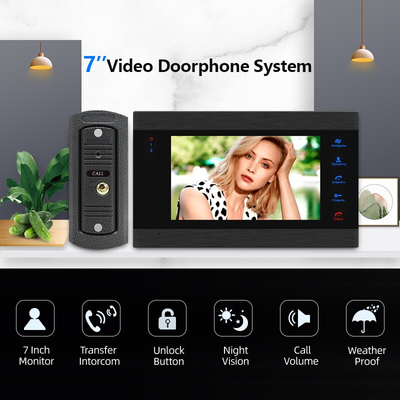 7 Inch Video Door Phone System for Home 1200TVL Mini Doorbell Camera with 32G Memory Card Night Vision Motion Detection Record