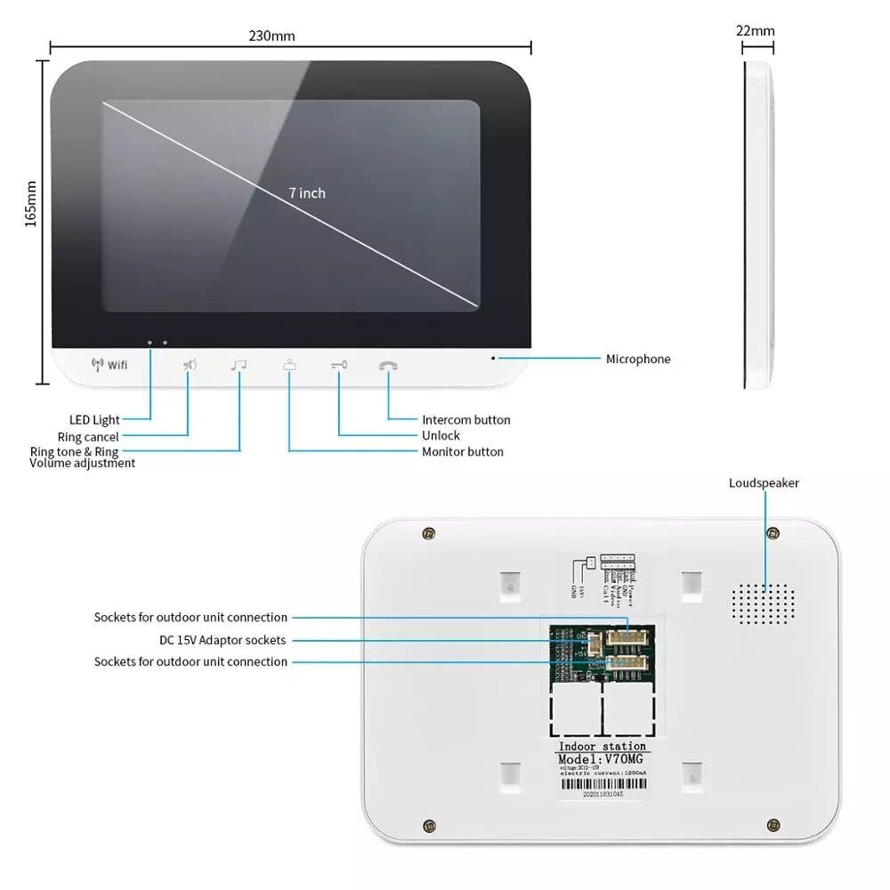 AnjieloSmart 7 Inch Wifi Video Intercom for Home Monitor Video Doorbell with Camera Unlock Doorbell for Home Security