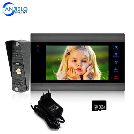 7 inch LCD Black Monitor 1200TVL Silver Doorbell Camera 32G Memory SD Card Security Camera Home Intercom Video Door Phone System