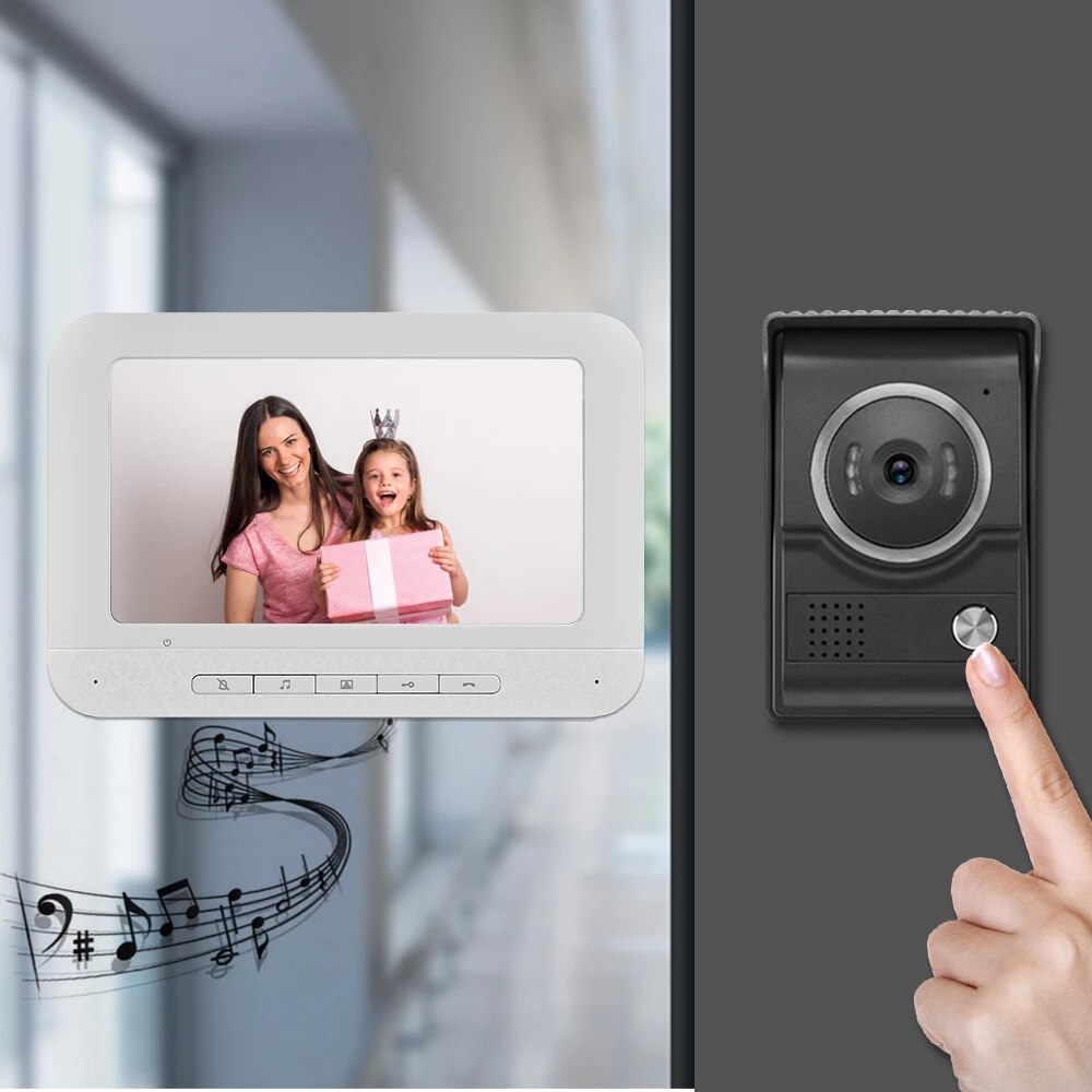 AnjieloSmart 7 inch Monitor Doorbell Dual-Way Intercom Wired Video Door Phone for Home Security System Support Electric Lock Connect