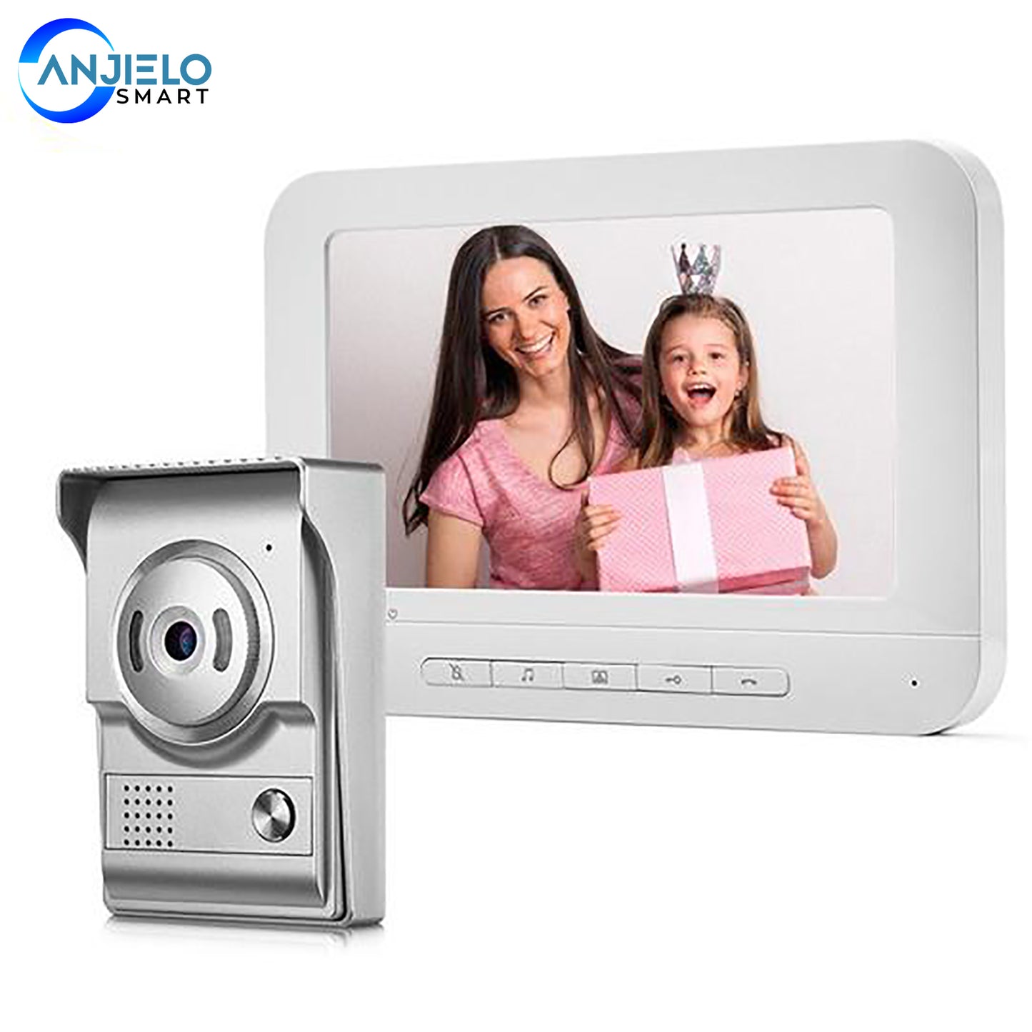 AnjieloSmart 7 inch Monitor Doorbell Dual-Way Intercom Wired Video Door Phone for Home Security System Support Electric Lock Connect