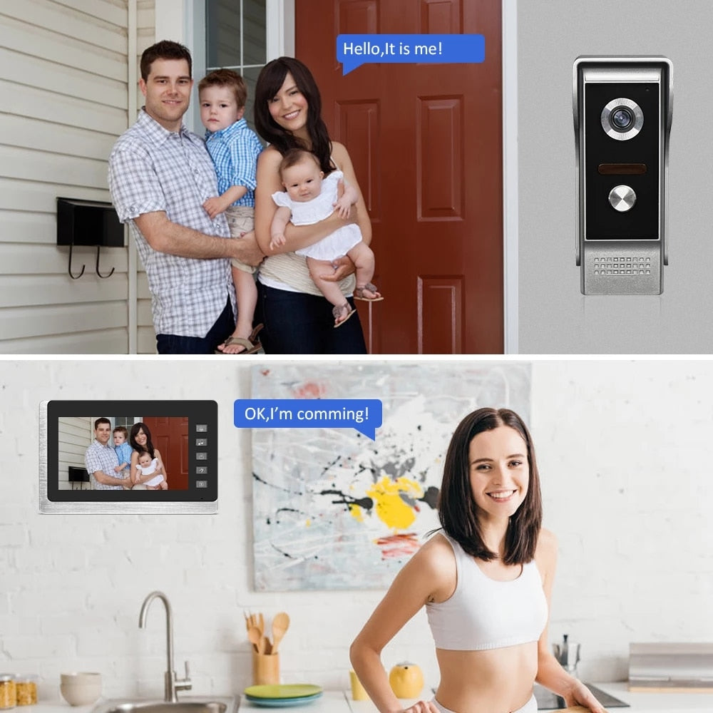 AnjieloSmart 7" Video Intercom System Doorbell Night Vision IR 700TVL Waterproof Door Camera Unlock for Home Apartment Video Door Phone Kit