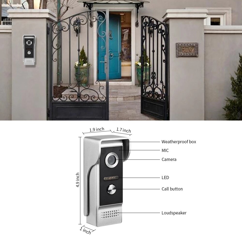 AnjieloSmart 7" Video Intercom System Doorbell Night Vision IR 700TVL Waterproof Door Camera Unlock for Home Apartment Video Door Phone Kit