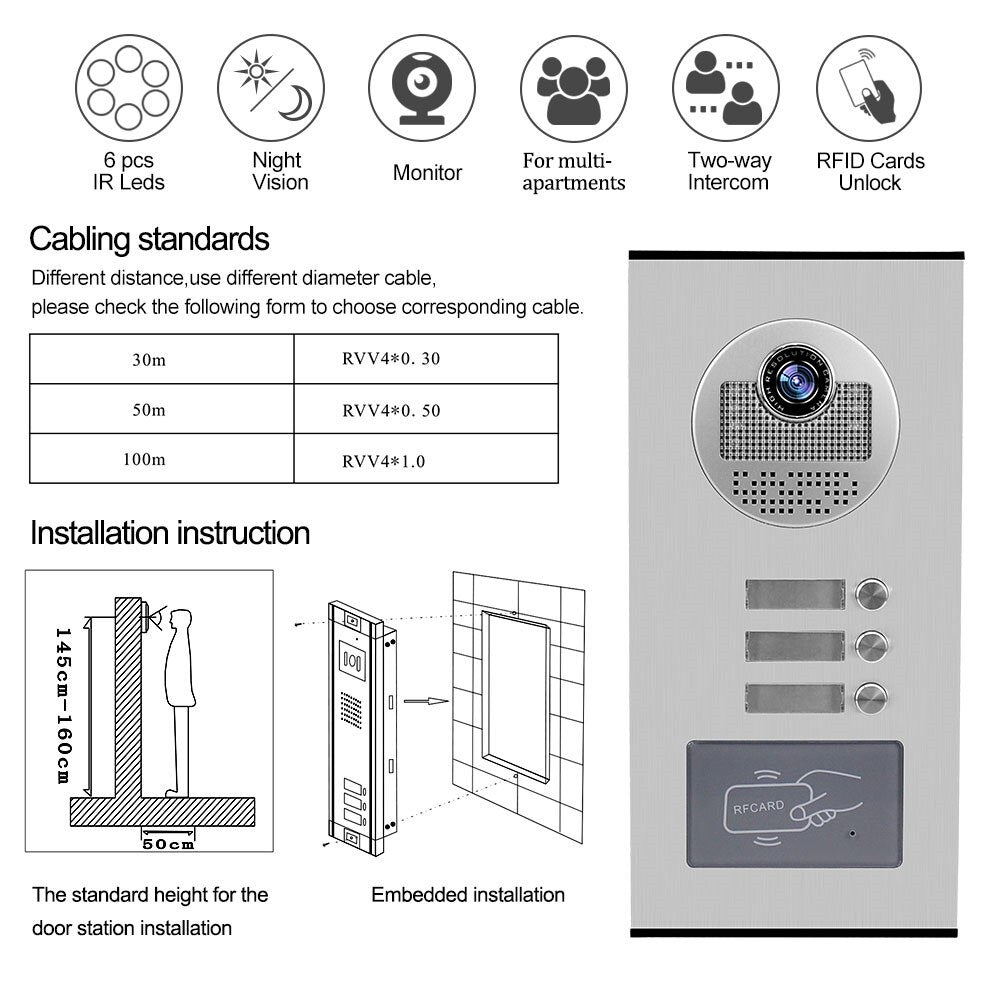 700TVL Home Video Intercom System RFID Access Outdoor Camera Video Do ...