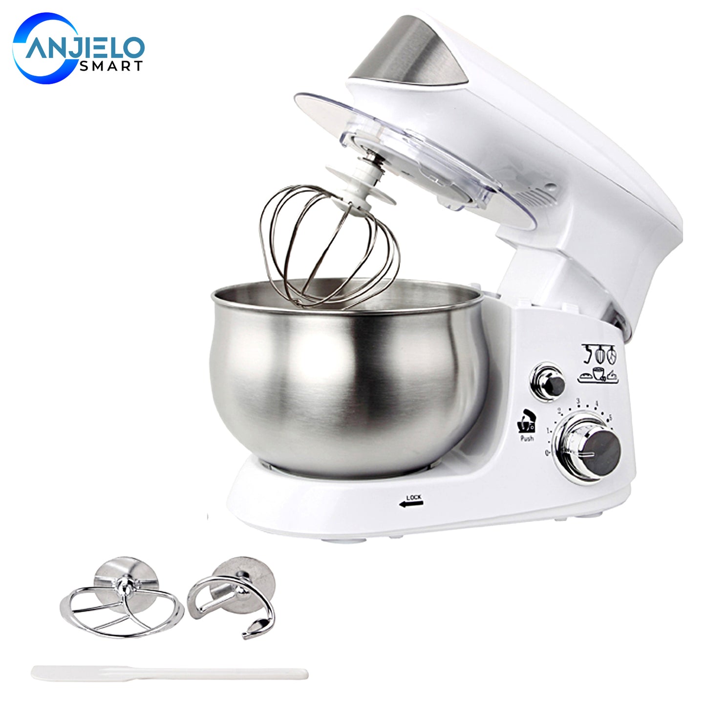 AnjieloSmart Stand Mixer 6-Speed 600W 3.7QT with Dough Hook Whisk Beater and Cover