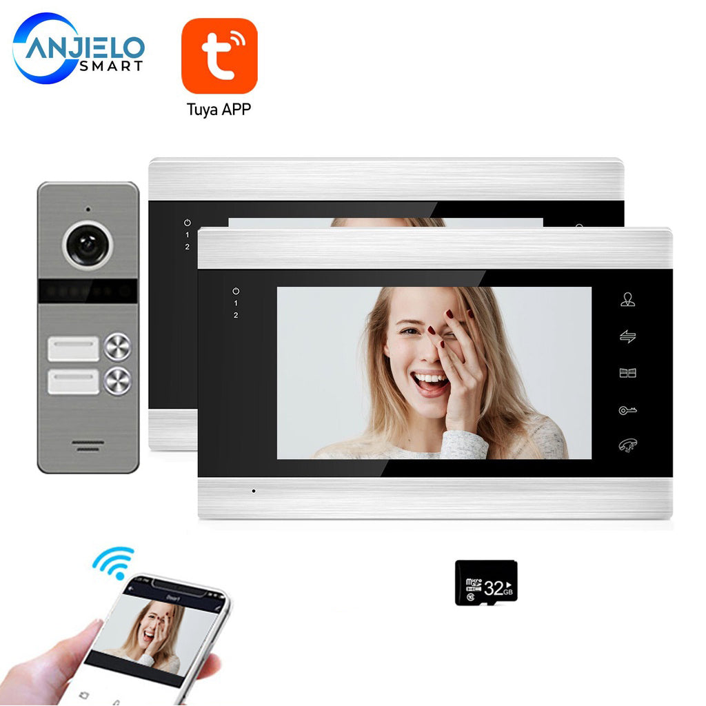 Smart Tuya App 7 Inch Colour Video Door Phone WiFi Wire Intercom System for Multi-Apartments Security Remote Control